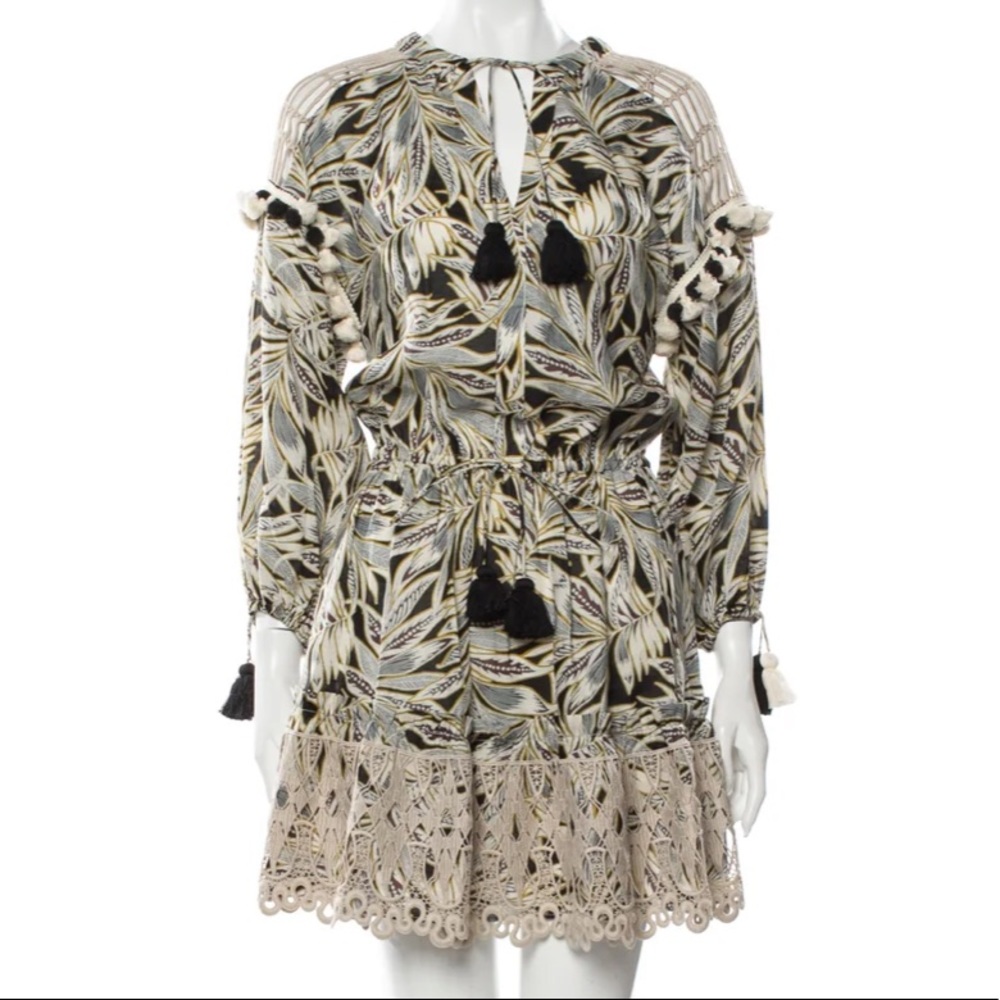 Alexis Printed Dress with Crocheted Detail Size XS